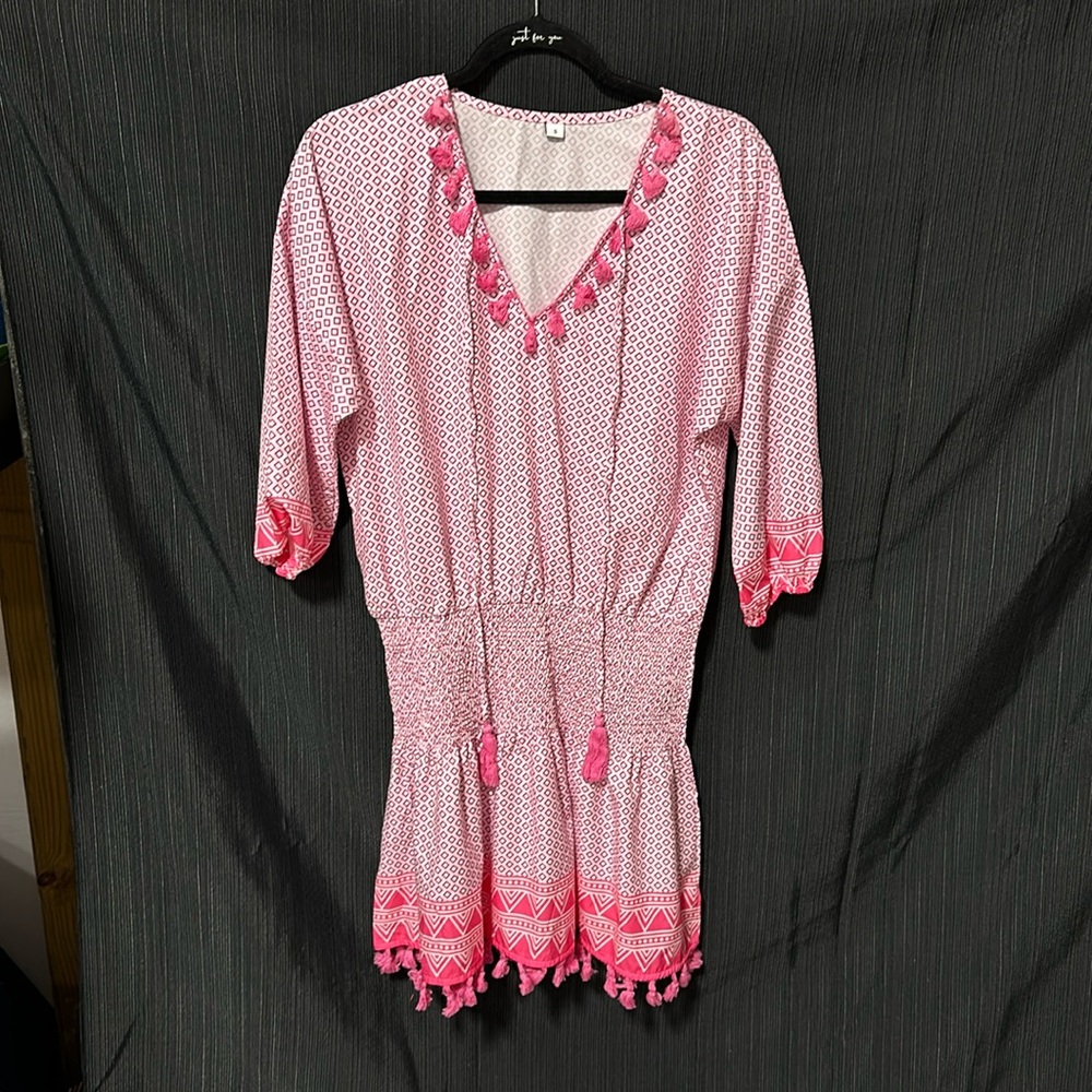 Pink Tassel-Trim Women's Dress